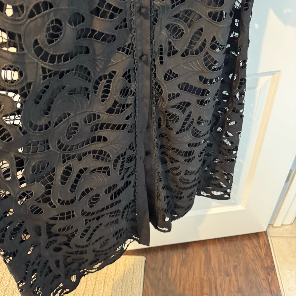 Zara Cotton Embroidery Hollow Out Women's Midi Black Dress | M - Picture 4 of 9
